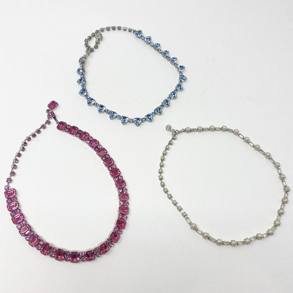 528 Three Louis Fenichel Vintage Rhinestone Choker Necklaces